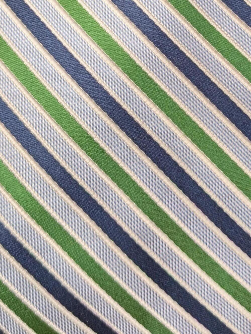Nautica Blue Green White Diagonal Striped 100% Silk Preppy Nautical Tie